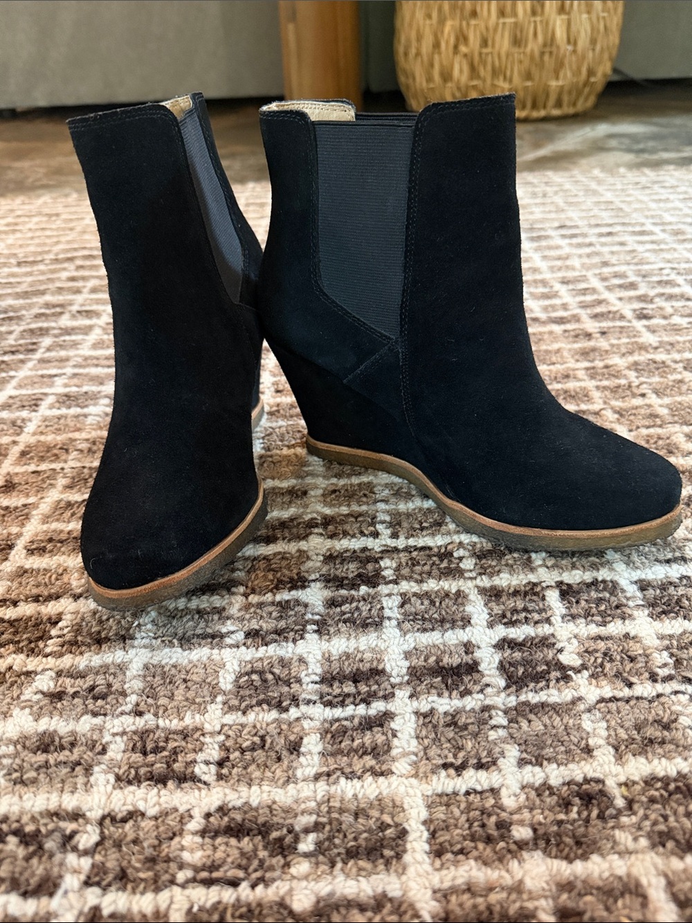 Splendid Black Suede Wedge Ankle Boots